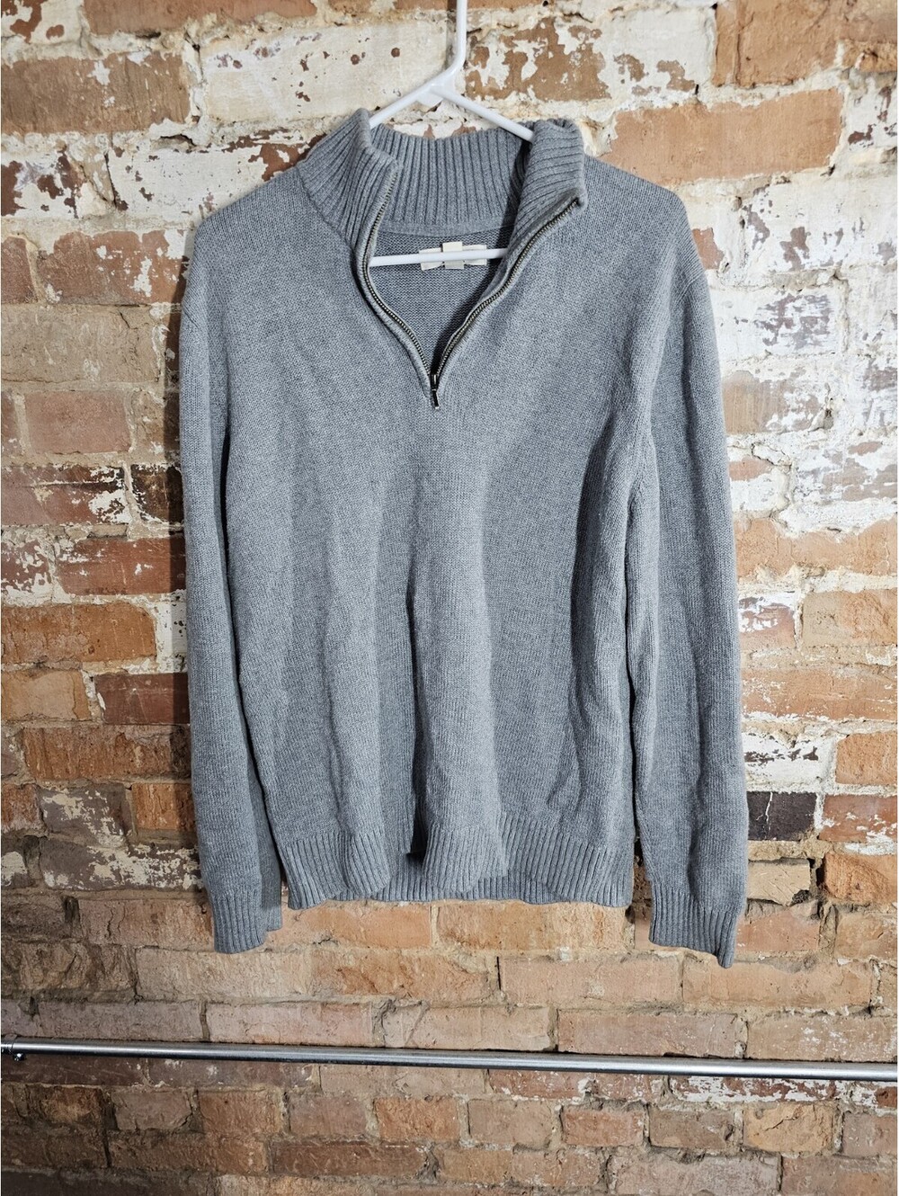 Goodthreads Men's Gray Quarter Zip Sweater L 100% Cotton Mock Neck Pullover